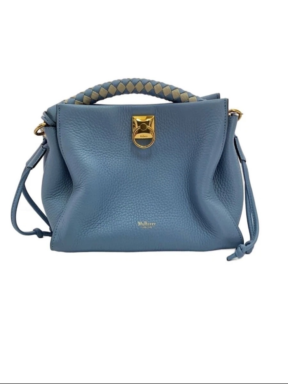 Mulberry Dusty Blue Leather Braided-Handle Shoulder Bag